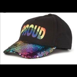Collection18 Proud Sequined Black Rainbow Baseball Hat